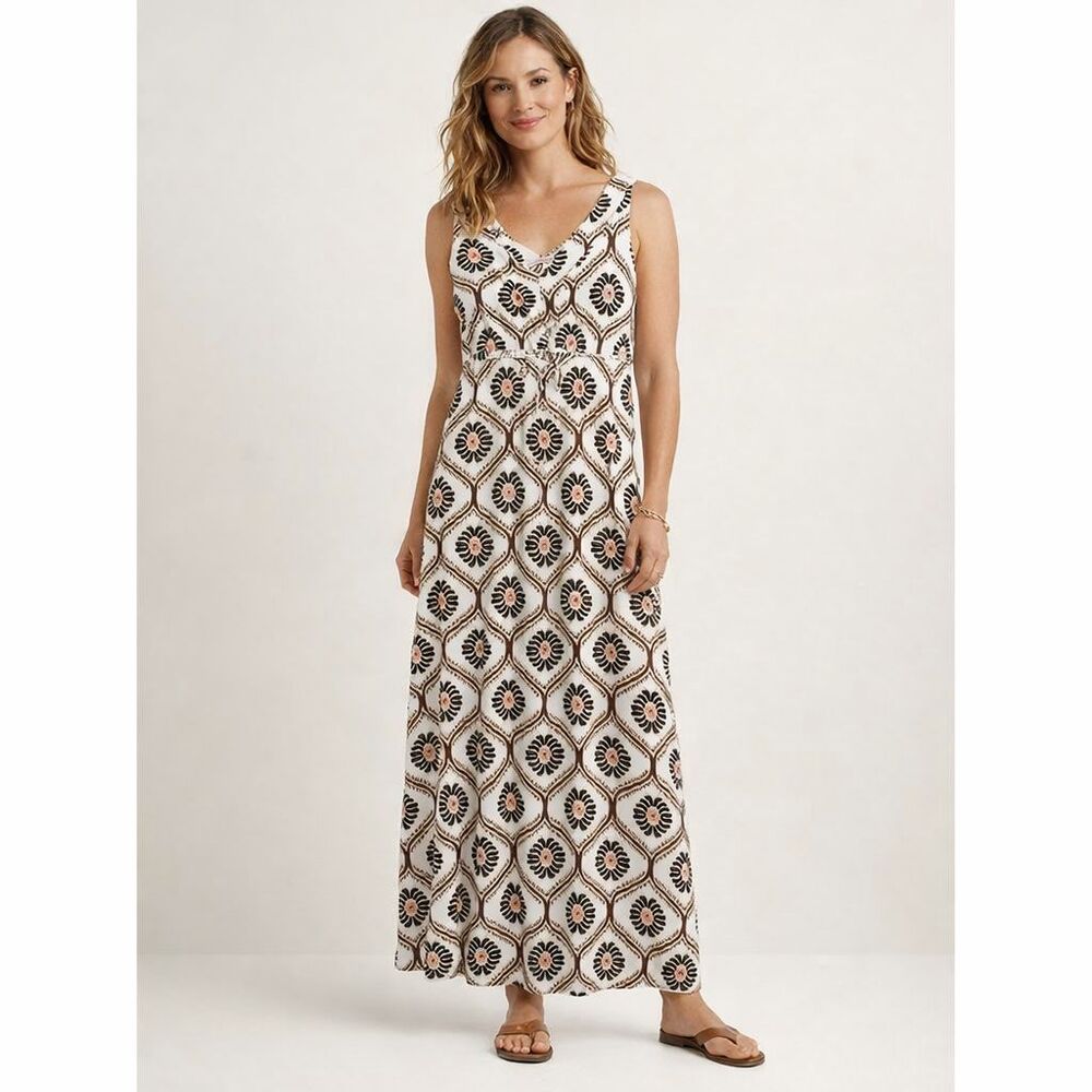 Fresh Produce Sleeveless Maxi Dress Womens Sz M V-Neck Mod Boho Floral Beachy